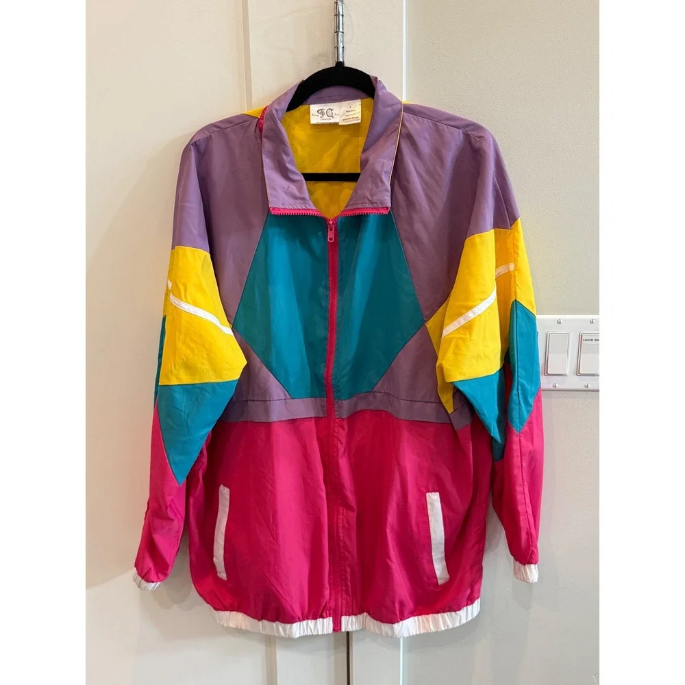 Funny Guy Mugs Retro 80s 90s Colorblock Nylon Windbreaker Jacket Pink Purple M